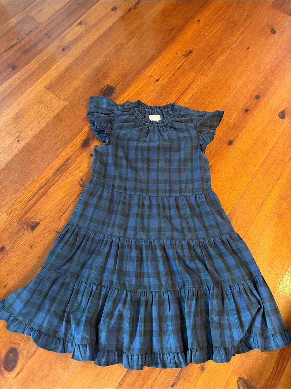 Women’s Sail to Sable Navy Plaid Tiered Ruffle Mini Dress